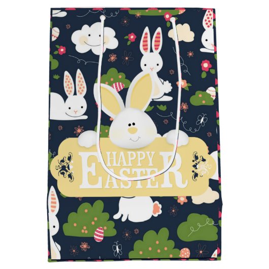 Happy Easter Holiday Bunny Floral Medium Cadeauzakje (Achterkant)