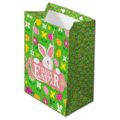 Happy Easter Holiday Bunny Floral Medium Cadeauzakje (Voorkant Gekanteld)