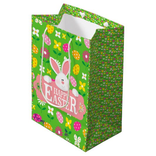 Happy Easter Holiday Bunny Floral Medium Cadeauzakje (Voorkant Gekanteld)