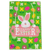 Happy Easter Holiday Bunny Floral Medium Cadeauzakje (Voorkant)