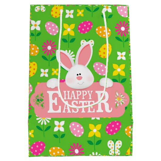 Happy Easter Holiday Bunny Floral Medium Cadeauzakje (Achterkant)
