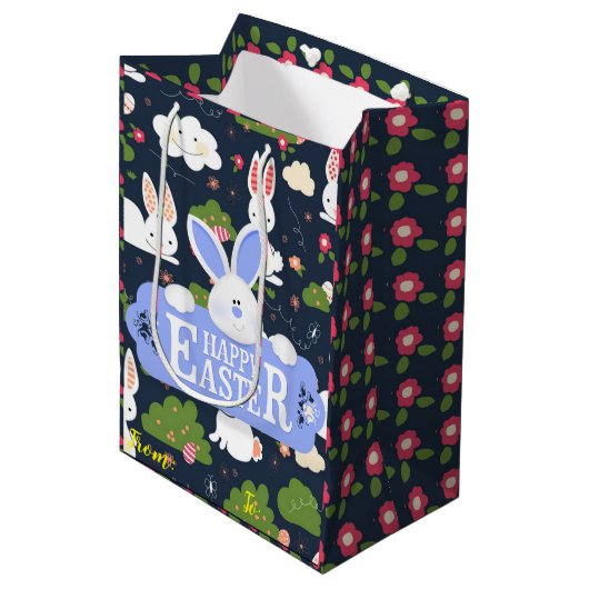 Happy Easter Holiday Bunny Floral Medium Cadeauzakje (Voorkant Gekanteld)
