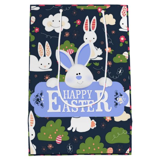 Happy Easter Holiday Bunny Floral Medium Cadeauzakje (Achterkant)