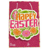 Happy Easter Holiday Bunny Floral Medium Cadeauzakje (Voorkant)