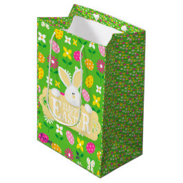 Happy Easter Holiday Bunny Floral Medium Cadeauzakje