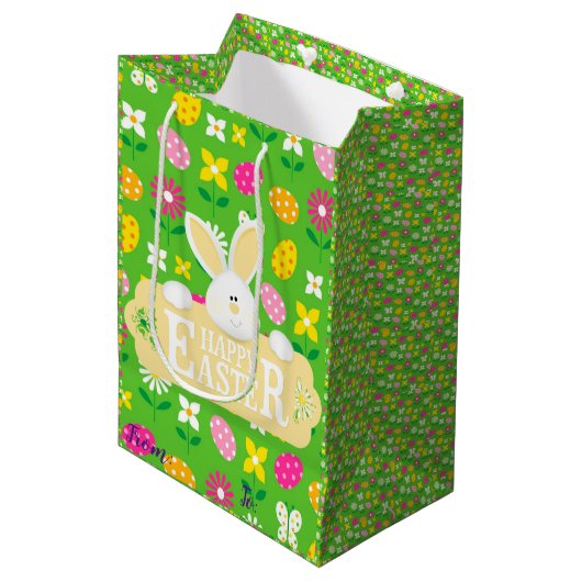 Happy Easter Holiday Bunny Floral Medium Cadeauzakje (Voorkant Gekanteld)
