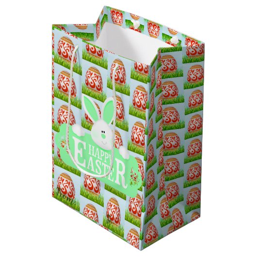 Happy Easter Holiday Bunny Floral Medium Cadeauzakje (Voorkant Gekanteld)