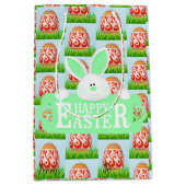 Happy Easter Holiday Bunny Floral Medium Cadeauzakje (Voorkant)