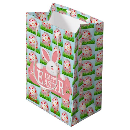 Happy Easter Holiday Bunny Floral Medium Cadeauzakje (Voorkant Gekanteld)