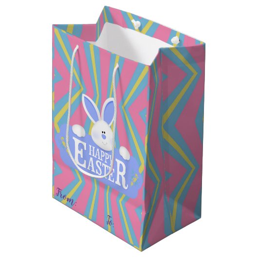 Happy Easter Holiday Bunny Floral Medium Cadeauzakje (Voorkant Gekanteld)