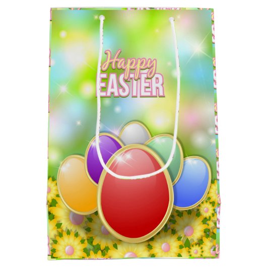 Happy Easter Holiday Bunny Floral Medium Cadeauzakje (Achterkant)