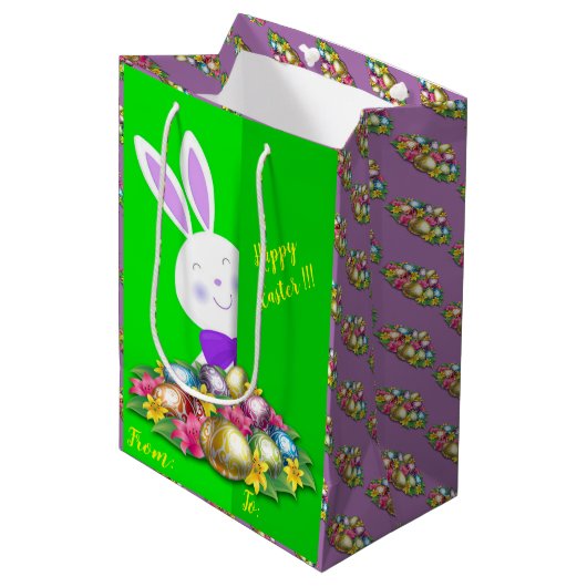 Happy Easter Holiday Bunny Floral Medium Cadeauzakje (Voorkant Gekanteld)