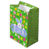 Happy Easter Holiday Bunny Floral Medium Cadeauzakje (Voorkant Gekanteld)
