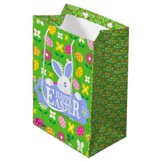 Happy Easter Holiday Bunny Floral Medium Cadeauzakje (Voorkant Gekanteld)
