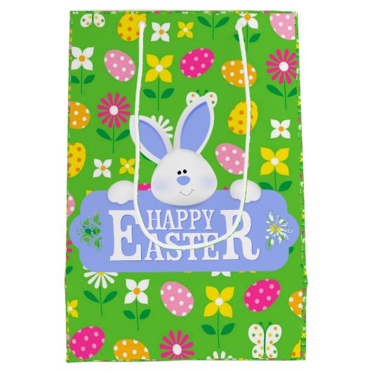 Happy Easter Holiday Bunny Floral Medium Cadeauzakje (Achterkant)