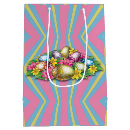 Happy Easter Holiday Bunny Floral Medium Cadeauzakje (Achterkant)