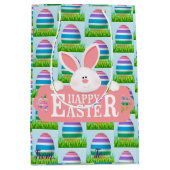 Happy Easter Holiday Bunny Floral Medium Cadeauzakje (Voorkant)