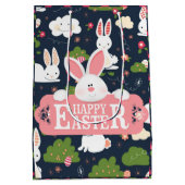 Happy Easter Holiday Bunny Floral Medium Cadeauzakje (Achterkant)