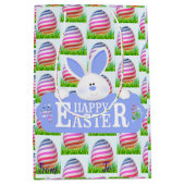 Happy Easter Holiday Bunny Floral Medium Cadeauzakje (Voorkant)