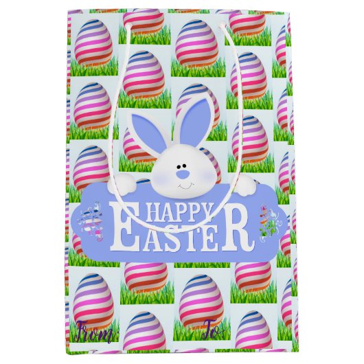 Happy Easter Holiday Bunny Floral Medium Cadeauzakje (Voorkant)
