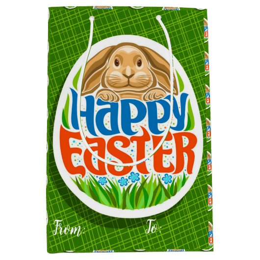Happy Easter Holiday Bunny Floral Medium Cadeauzakje (Voorkant)