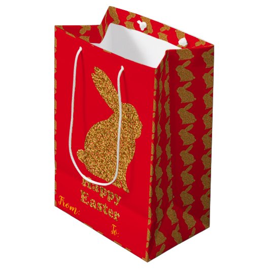 Happy Easter Holiday Bunny Floral Medium Cadeauzakje (Voorkant Gekanteld)