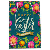 Happy Easter Holiday Bunny Floral Medium Cadeauzakje (Voorkant)