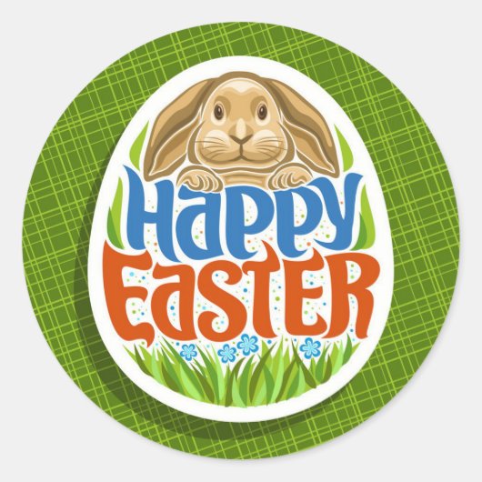 Happy Easter Holiday Trendy Bunny Floral Ronde Sticker (Voorkant)