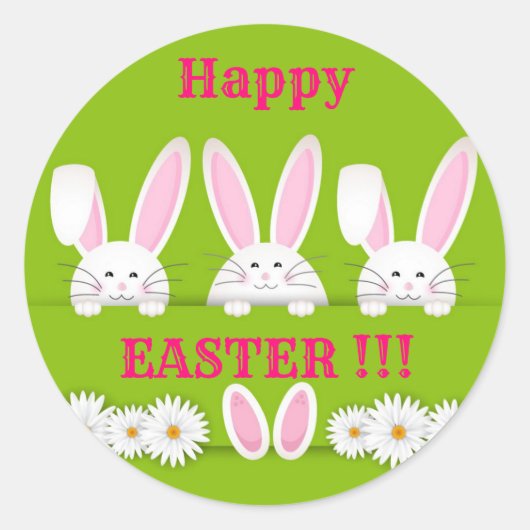 Happy Easter Holiday Trendy Bunny Floral Ronde Sticker (Voorkant)