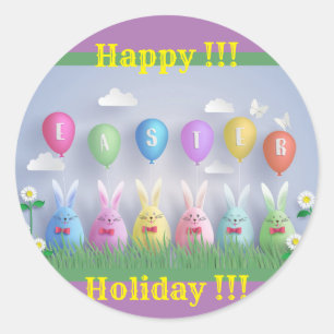 Happy Easter Holiday Trendy Bunny Floral Ronde Sticker