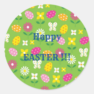 Happy Easter Holiday Trendy Bunny Floral Ronde Sticker