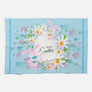 Happy Easter Holiday Trendy Bunny Floral Theedoek