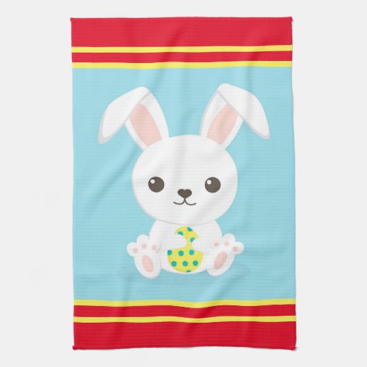 Happy Easter Holiday Trendy Bunny Floral Theedoek (Verticaal)