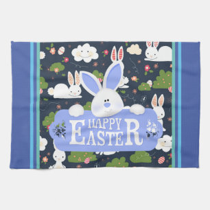 Happy Easter Holiday Trendy Bunny Floral Theedoek