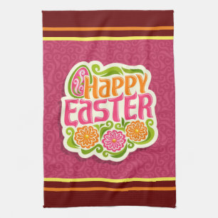 Happy Easter Holiday Trendy Bunny Floral Theedoek