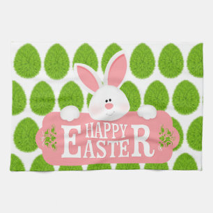 Happy Easter Holiday Trendy Bunny Floral Theedoek