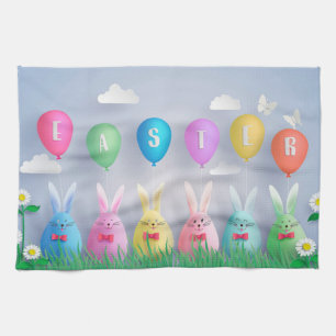 Happy Easter Holiday Trendy Bunny Floral Theedoek