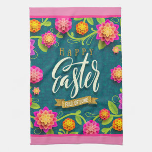 Happy Easter Holiday Trendy Bunny Floral Theedoek