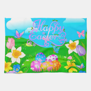 Happy Easter Holiday Trendy Bunny Floral Theedoek