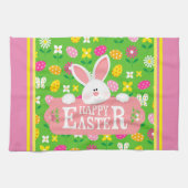 Happy Easter Holiday Trendy Bunny Floral Theedoek (Horizontaal)