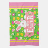 Happy Easter Holiday Trendy Bunny Floral Theedoek (Verticaal)