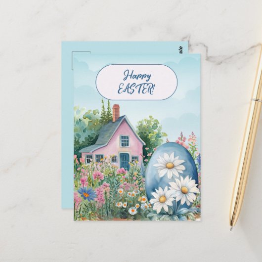 Happy Easter Home Giant Easter Egg Daisies Briefkaart (Voorkant / Achterkant in situ)
