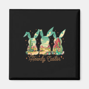 Happy Easter Howdy Easter Egg Bunny Rabbit Cowgirl Magneet