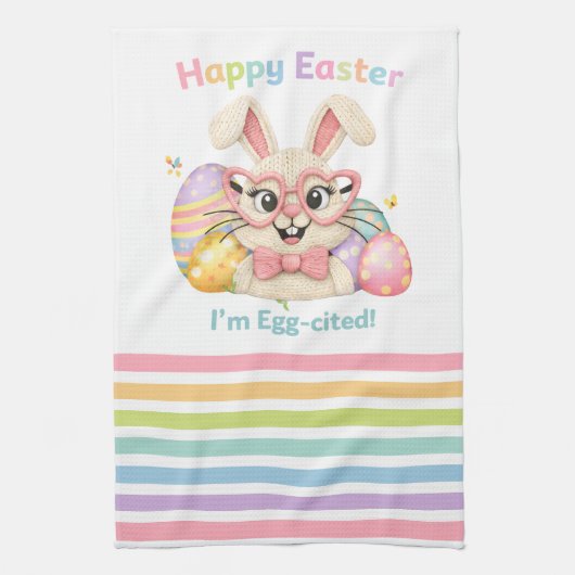 Happy Easter I'm Egg-cited Bunny  Theedoek (Verticaal)