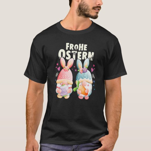 Happy Easter in German Gnome with bunny ears Easte T-shirt (Voorkant)