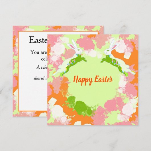 Happy Easter Invitation Card – Cute Bunny Floral Kaart (Voorkant / Achterkant)