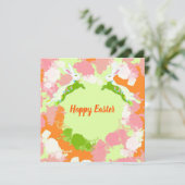 Happy Easter Invitation Card – Cute Bunny Floral Kaart (Staand voorkant)