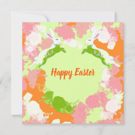 Happy Easter Invitation Card – Cute Bunny Floral  Kaart