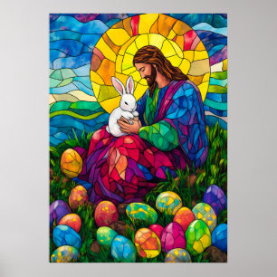 Happy Easter Jesus Bunny Egg Wall Art Poster