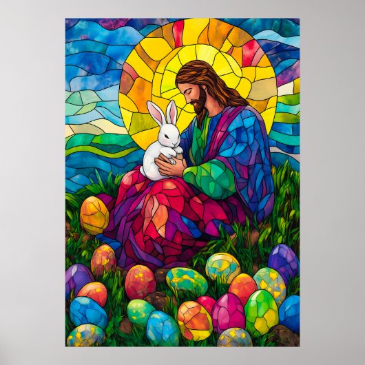 Happy Easter Jesus Bunny Egg Wall Art Poster (Voorkant)